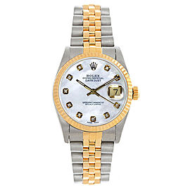 Rolex Women's Datejust Midsize Two Tone Fluted Custom Mother of Pearl Dial