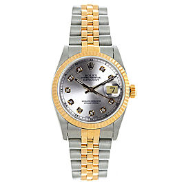 Rolex Women's Datejust Midsize Two Tone Fluted Custom Silver Diamond Dial