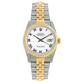 Rolex Women's Datejust Midsize Two Tone Fluted White Roman Dial