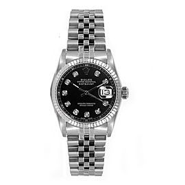 Rolex Women's Datejust Midsize Stainless Steel Fluted Custom Black Diamond Dial