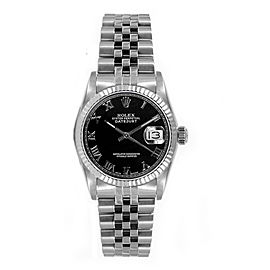 Rolex Women's Datejust Midsize Stainless Steel Black Roman Dial