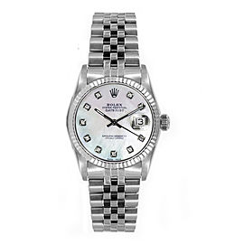 Rolex Women's Datejust Midsize Stainless Steel Fluted Custom Mother of Pearl Diamond Dial