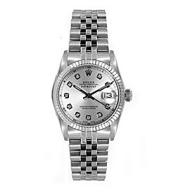 Rolex Women's Datejust Midsize Stainless Steel Custom Silver Diamond Dial