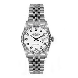 Rolex Women's Datejust Midsize Stainless Steel Custom Diamond Bezel White Diamond Dial