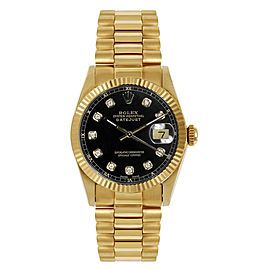 Rolex Women's President Midsize Fluted Custom Black Diamond Dial