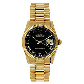 Rolex Women's President Midsize Fluted Black Roman Dial