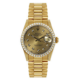 Rolex Women's President Midsize Custom Diamond Bezel Champagne Diamond Dial