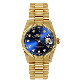 Rolex Women's President Midsize Fluted Custom Blue Diamond Dial