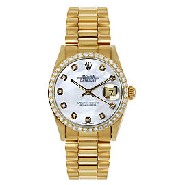 Rolex Women's President Midsize Custom Diamond Bezel Mother of Pearl Dial