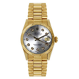 Rolex Women's President Midsize Fluted Custom Silver Diamond Dial