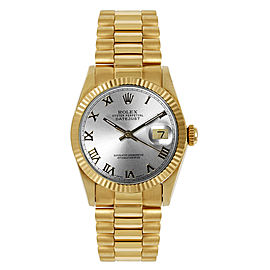 Rolex Women's President Midsize Fluted Silver Roman Dial