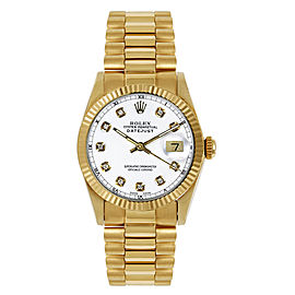 Rolex Women's President Midsize Fluted Custom White Diamond Dial