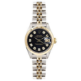 Rolex Women's Datejust Two Tone Fluted Custom Black Diamond Dial