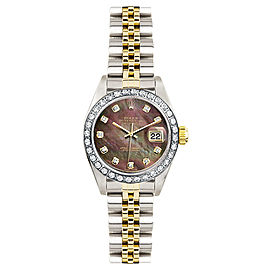 Rolex Women's Datejust Two Tone Custom Diamond Bezel & Dark Pearl Diamond Dial