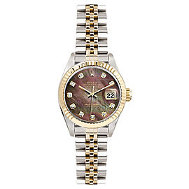 Rolex Women's Datejust Two Tone Fluted Custom Dark Pearl Diamond Dial