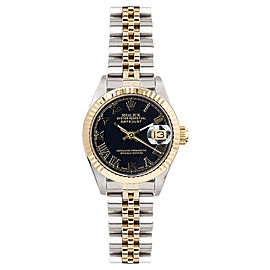 Rolex Women's Datejust Two Tone Fluted Black Roman Dial