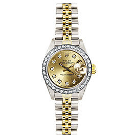 Rolex Women's Datejust Two Tone Custom Diamond Bezel & Champagne Diamond Dial