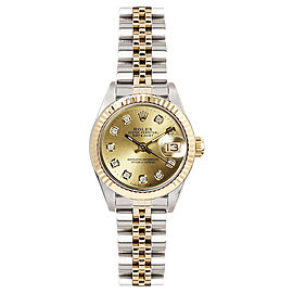 Rolex Women's Datejust Two Tone Fluted Custom Champagne Diamond Dial