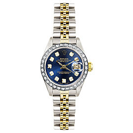 Rolex Women's Datejust Two Tone Custom Diamond Bezel & Blue Diamond Dial