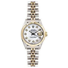 Rolex Women's Datejust Two Tone Fluted Custom Mother of Pearl Diamond Dial