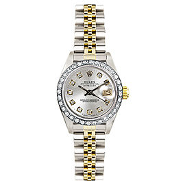 Rolex Women's Datejust Two Tone Custom Diamond Bezel & Silver Diamond Dial