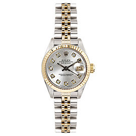 Rolex Women's Datejust Two Tone Fluted Custom Silver Diamond Dial