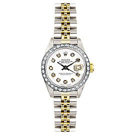 Rolex Women's Datejust Two Tone Custom Diamond Bezel & White Diamond Dial