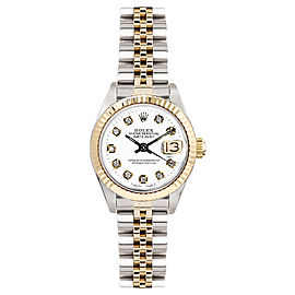 Rolex Women's Datejust Two Tone Fluted Custom White Diamond Dial