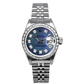 Rolex Women's Datejust Stainless Steel Custom Diamond Bezel & Dark Mother of Pearl Diamond Dial