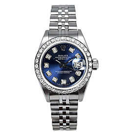 Rolex Women's Datejust Stainless Steel Custom Diamond Bezel & Blue Diamond Dial