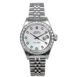 Rolex Women's Datejust Stainless Steel Custom Diamond Bezel & Pearl Diamond Dial