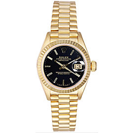 Rolex Women's President Yellow Gold Fluted Black Index Dial