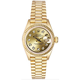 Rolex Women's President Yellow Gold Fluted Custom Champagne Diamond Dial