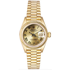 Rolex Women's President Yellow Gold Fluted Champagne Roman Dial