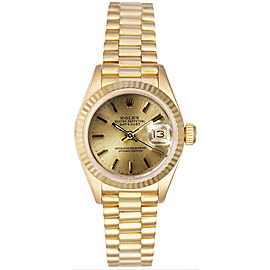 Rolex Women's President Yellow Gold Fluted Champagne Index Dial