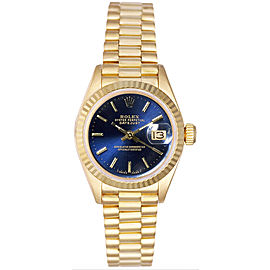 Rolex Women's President Yellow Gold Fluted Blue Index Dial