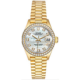 Rolex Women's President Yellow Gold Custom Diamond Bezel & Mother of Pearl Diamond Dial