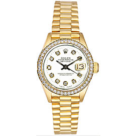 Rolex Women's President Yellow Gold Custom Diamond Bezel & White Diamond Dial