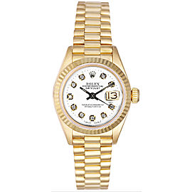 Rolex Women's President Yellow Gold Fluted Custom White Diamond Dial