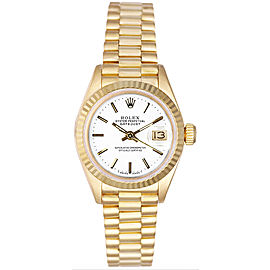 Rolex Women's President Yellow Gold Fluted White Index Dial