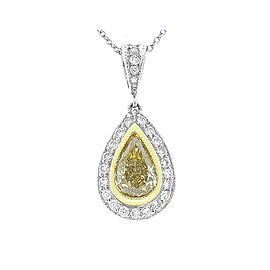 1.07 Carat Natural Fancy Yellow Pear Shaped Diamond Two-Tone Pendant