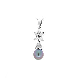 Heritage Gem Studio Black Tahitian Pearl and 1.71 Carat Total Pear Shaped Diamond Pendant