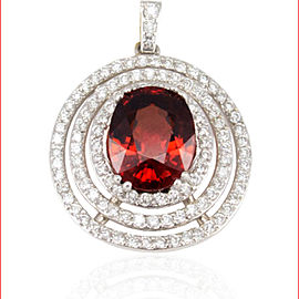 Heritage Gem Studio 4.77 Carat Oval Spessarite Garnet and Diamond White Gold Pendant