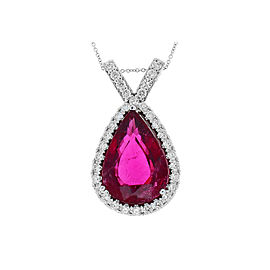 15.99 Carat Pear Shape Rubellite and Diamond Pendant in 18 Karat White Gold