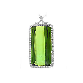 81.00 Carat Emerald Cut Green Tourmaline and Diamond Pendant In 18K White Gold