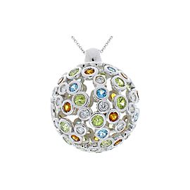 2.40 Carat Total Multi-Color Semi Precious Gemstones and Diamond Gold Pendant