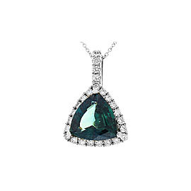 4.42 Carat Bluish Green Trillion Sapphire and Diamond Pendant in 18 Karat Gold