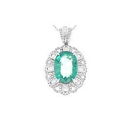 Heritage Gem Studio 7.80 Carat Oval Emerald and Diamond Pendant in 18 Karat White Gold