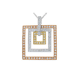 Heritage Gem Studio 1.04 Carat Total Diamond Square Tri Tone Pendant in 14 Karat Gold