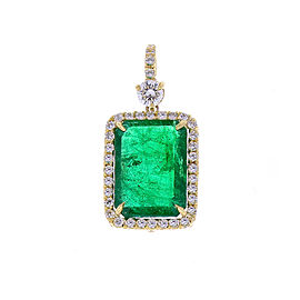 5.23 Carat Radiant Cut Emerald and Diamond Pendant in 18 Karat Yellow Gold